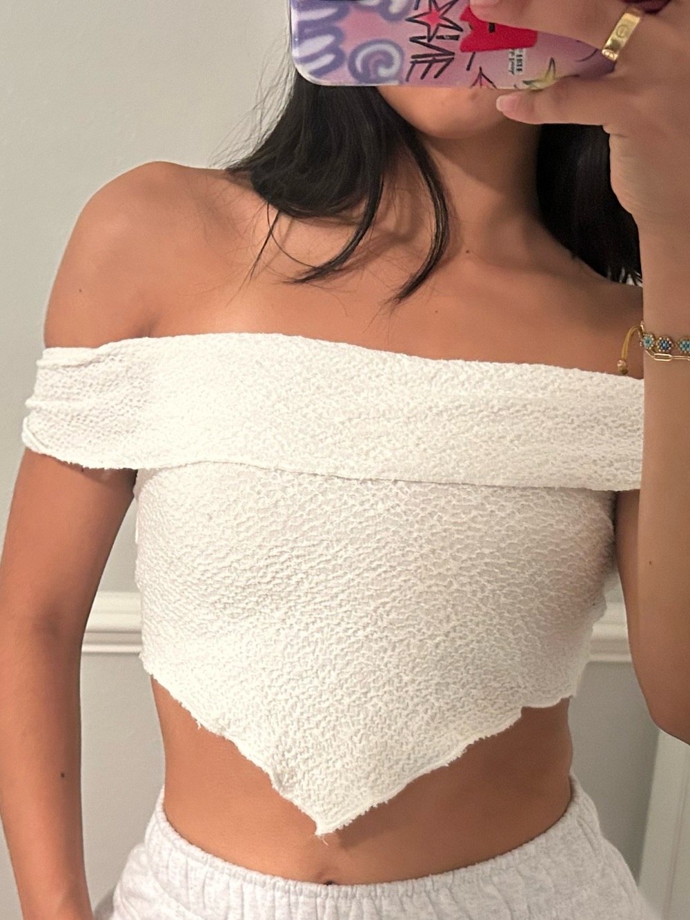 naked wardrobe White Off-the-Shoulder Point Hem Crop Top